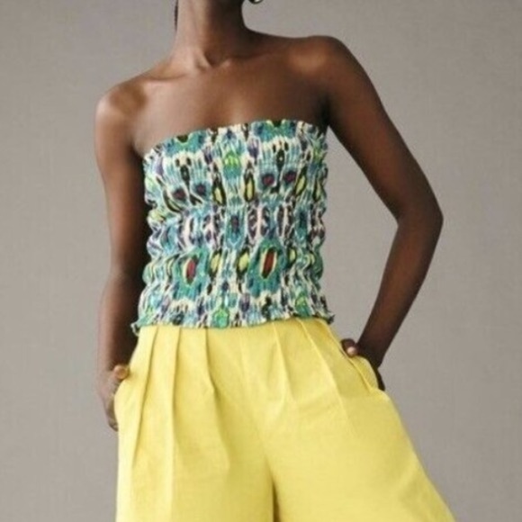 Anthropologie Smocked Turquoise Tube Top Size XL New - Picture 2 of 8